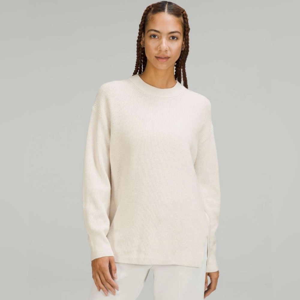 LULULEMON‎ Merino Wool Blend Ribbed Crewneck Sweater White Opal Size 2